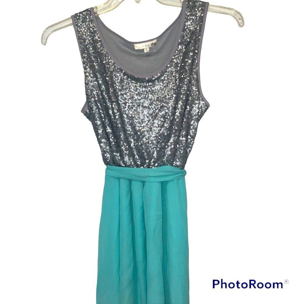 Boutique Silver Sequin High-Low Dress